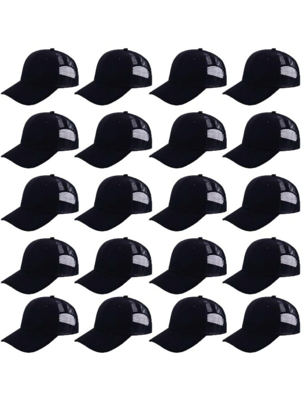 20 Pack Blank Mesh Trucker Hats - Adjustable Snapback Caps for Men & Women